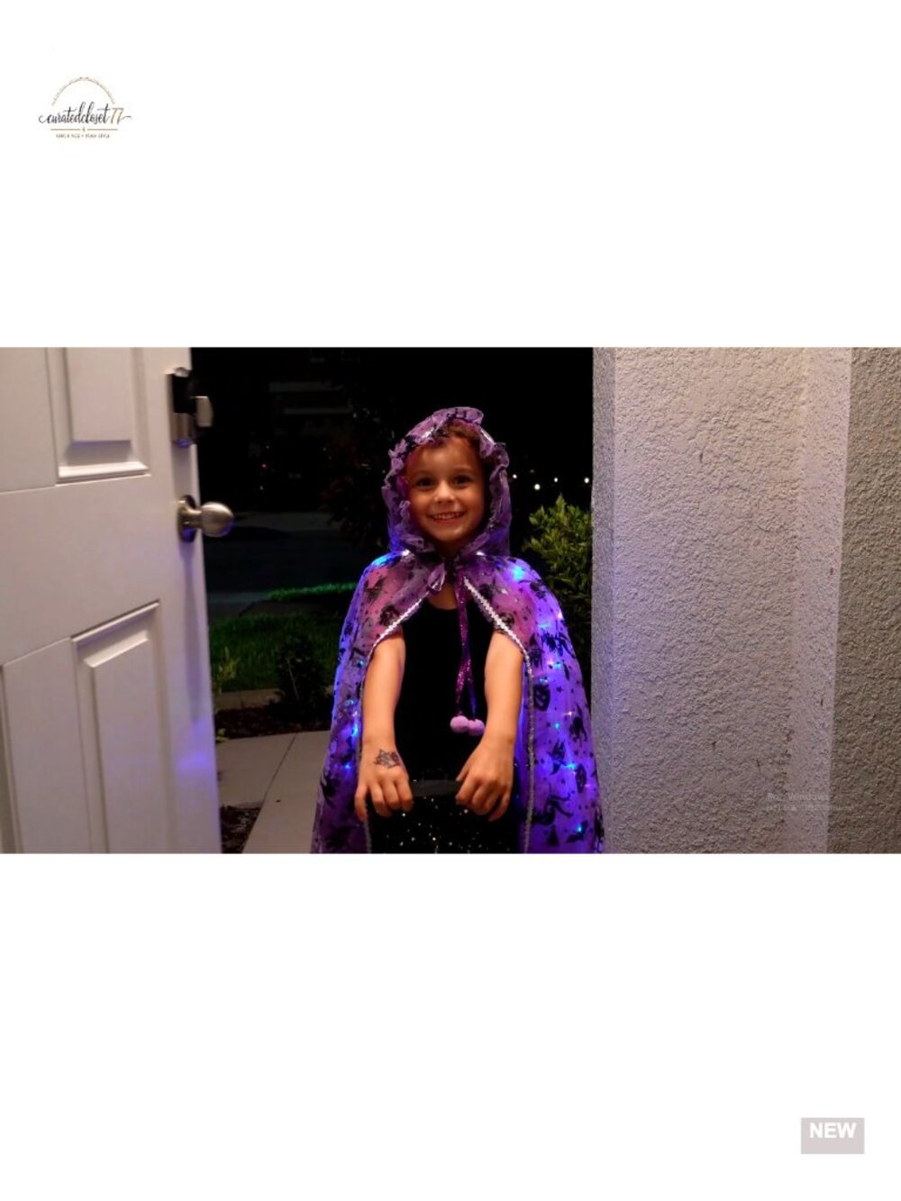 Girls Light Up Witch Cape Halloween Costume Set with Trick or Treat Bag - Picture 6 of 6